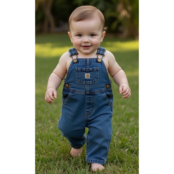 Carhartt Other - Carhartt Overalls Baby Infant 9 Months Blue Denim Bib Adjustable Strap Snap Leg